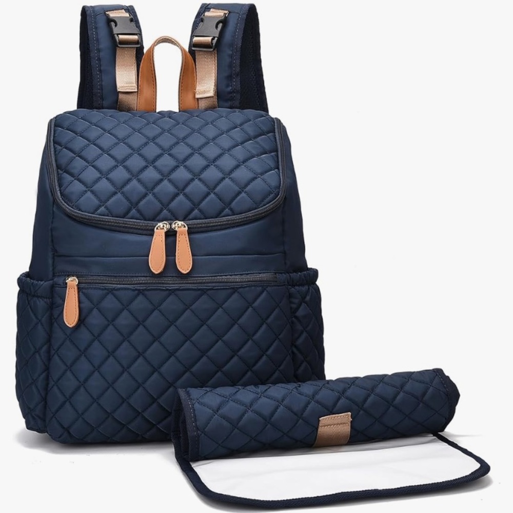 SOLD- Blue Quilted Waterproof Backpack (diaper bag)